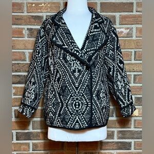 Caroll Paris Black White Textured Jacket Sz 3 Large One Button